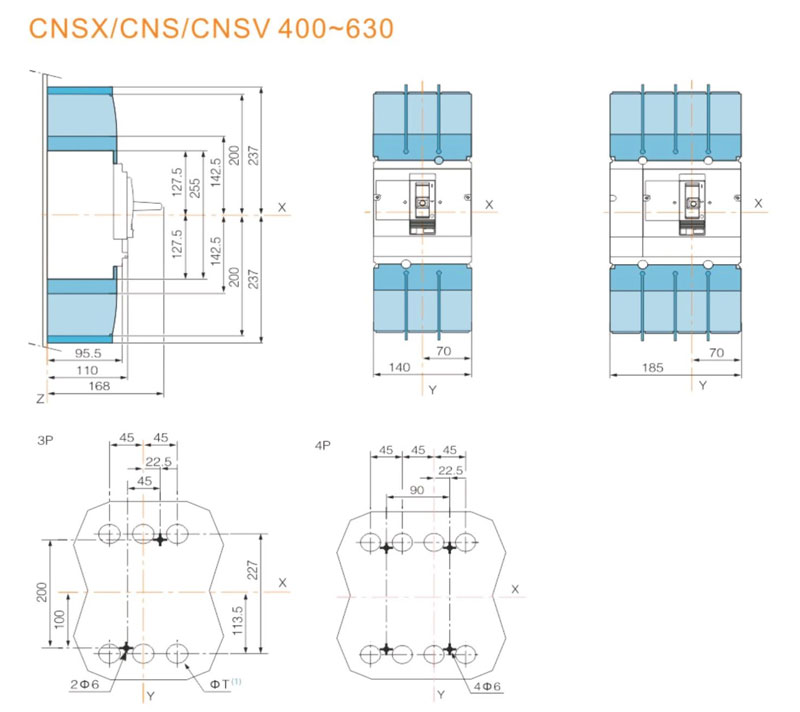 Overall dimensions CNSX/CNS/CNSV 400~630