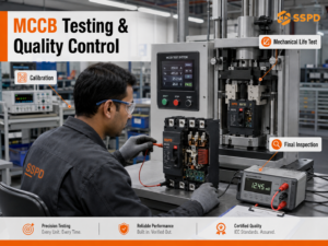 Processus de test et de contrôle qualité du MCCB SSPD incluant la calibration, les tests mécaniques et l'inspection finale
