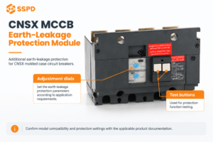 SSPD CNSX MCCB earth-leakage protection module with adjustment dials and test buttons