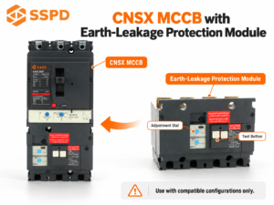 SSPD CNSX MCCB earth-leakage protection module with adjustment dials and test buttons