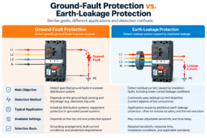 Comparison of ground-fault protection and earth-leakage protection in MCCBs